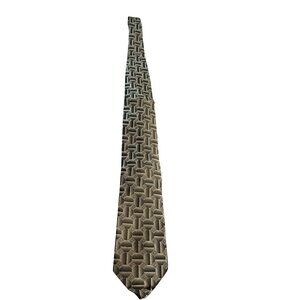Ferucci Mens Silk Neck Tie Multi Brown Geometric Size 59"